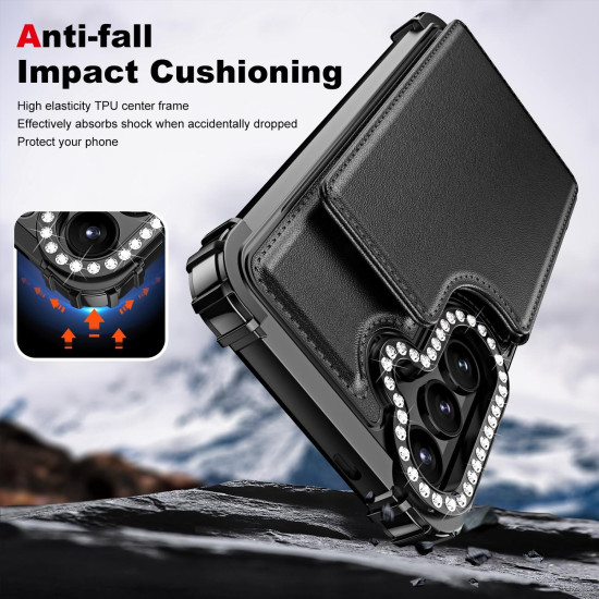 For Samsung Galaxy S24+ 5G Diamond Horizontal Card Bag Leather Phone Case(Black)
