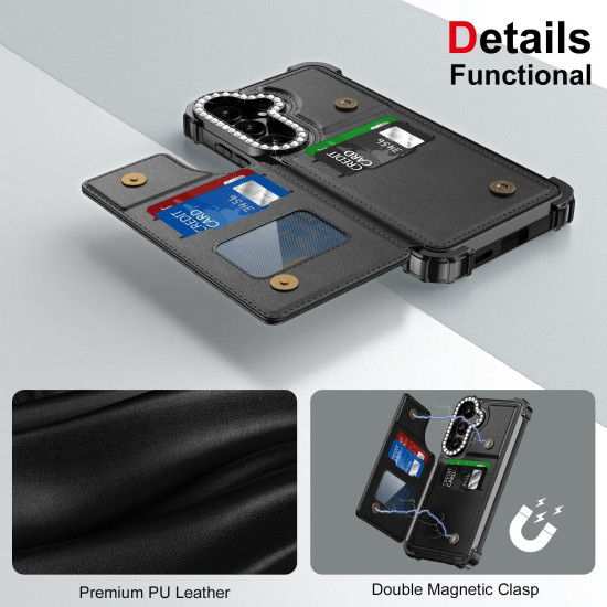 For Samsung Galaxy S24+ 5G Diamond Horizontal Card Bag Leather Phone Case(Black)