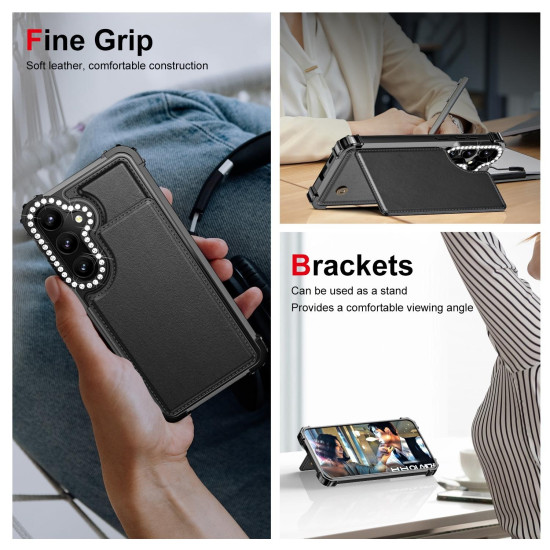 For Samsung Galaxy S24+ 5G Diamond Horizontal Card Bag Leather Phone Case(Black)