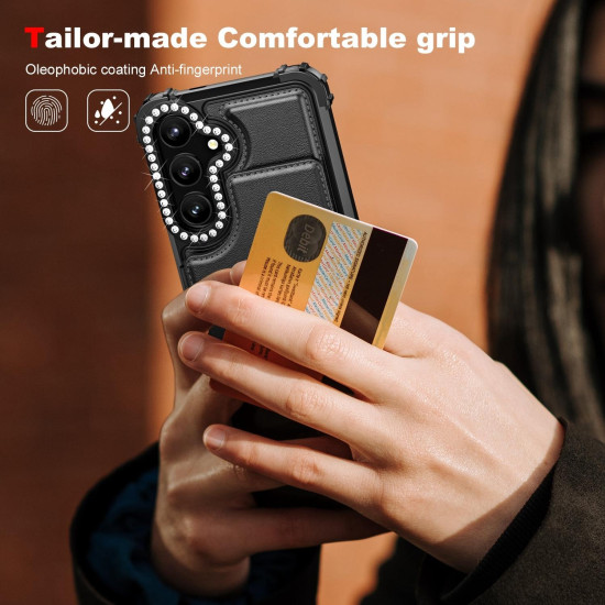 For Samsung Galaxy S24+ 5G Diamond Horizontal Card Bag Leather Phone Case(Black)