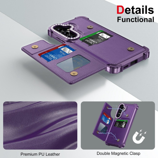 For Samsung Galaxy S24+ 5G Diamond Horizontal Card Bag Leather Phone Case(Purple)
