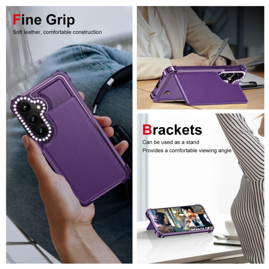 For Samsung Galaxy S24+ 5G Diamond Horizontal Card Bag Leather Phone Case(Purple)