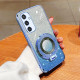 For Samsung Galaxy S24+ 5G Plated Gradient Glitter Round Holder TPU Phone Case(Sierra Blue)