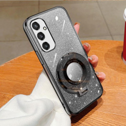 For Samsung Galaxy S24+ 5G Plated Gradient Glitter Round Holder TPU Phone Case(Black)
