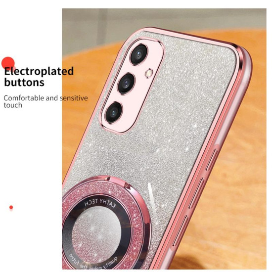 For Samsung Galaxy S24+ 5G Plated Gradient Glitter Round Holder TPU Phone Case(Black)