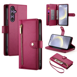 For Samsung Galaxy S24+ 5G Nine Card-slot Zipper Wallet Bag Leather Phone Case(Red)