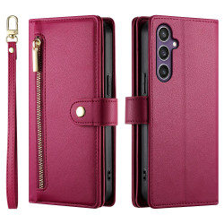 For Samsung Galaxy S24+ 5G Nine Card-slot Zipper Wallet Bag Leather Phone Case(Red)