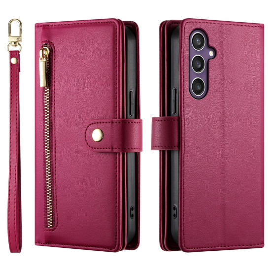 For Samsung Galaxy S24+ 5G Nine Card-slot Zipper Wallet Bag Leather Phone Case(Red)