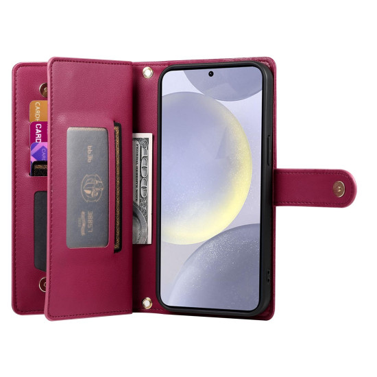 For Samsung Galaxy S24+ 5G Nine Card-slot Zipper Wallet Bag Leather Phone Case(Red)