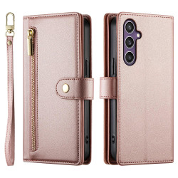 For Samsung Galaxy S24+ 5G Nine Card-slot Zipper Wallet Bag Leather Phone Case(Pink)