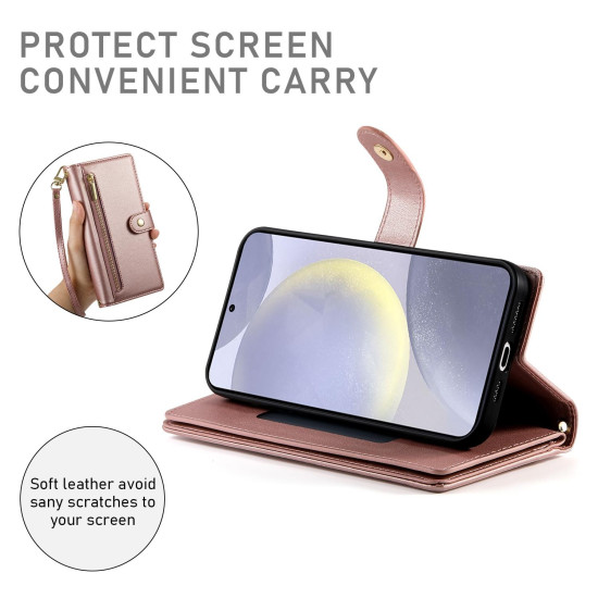 For Samsung Galaxy S24+ 5G Nine Card-slot Zipper Wallet Bag Leather Phone Case(Pink)