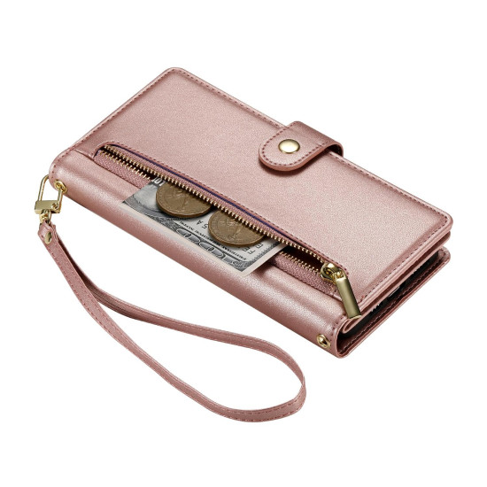 For Samsung Galaxy S24+ 5G Nine Card-slot Zipper Wallet Bag Leather Phone Case(Pink)