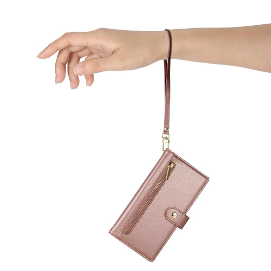 For Samsung Galaxy S24+ 5G Nine Card-slot Zipper Wallet Bag Leather Phone Case(Pink)
