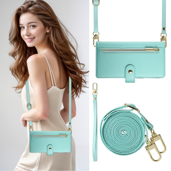 For Samsung Galaxy S24+ 5G Nine Card-slot Zipper Wallet Bag Leather Phone Case(Mint Green)