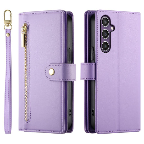 For Samsung Galaxy S24+ 5G Nine Card-slot Zipper Wallet Bag Leather Phone Case(Purple)