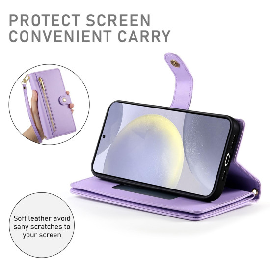 For Samsung Galaxy S24+ 5G Nine Card-slot Zipper Wallet Bag Leather Phone Case(Purple)