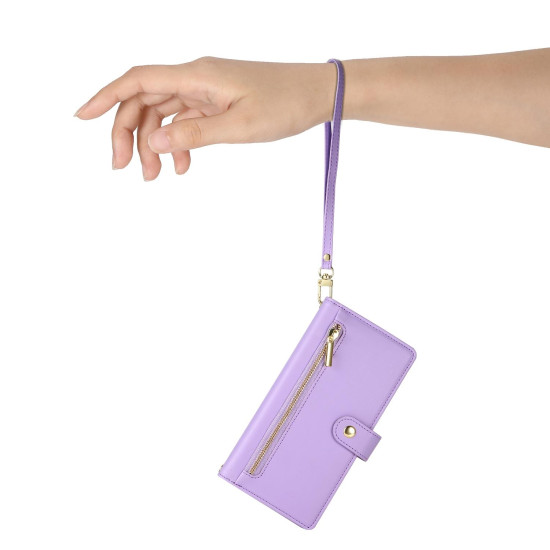 For Samsung Galaxy S24+ 5G Nine Card-slot Zipper Wallet Bag Leather Phone Case(Purple)