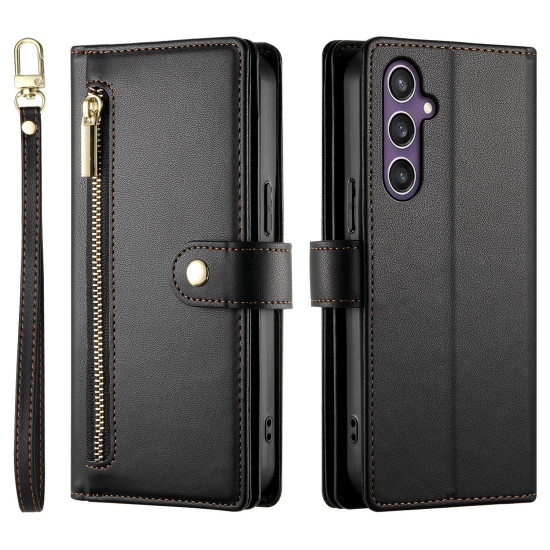 For Samsung Galaxy S24+ 5G Nine Card-slot Zipper Wallet Bag Leather Phone Case(Black)