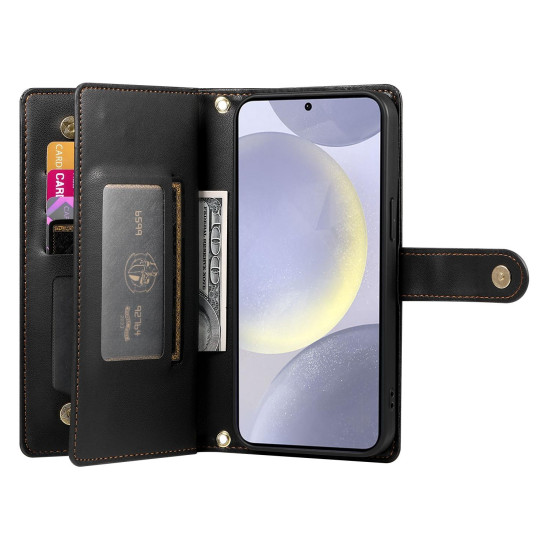 For Samsung Galaxy S24+ 5G Nine Card-slot Zipper Wallet Bag Leather Phone Case(Black)