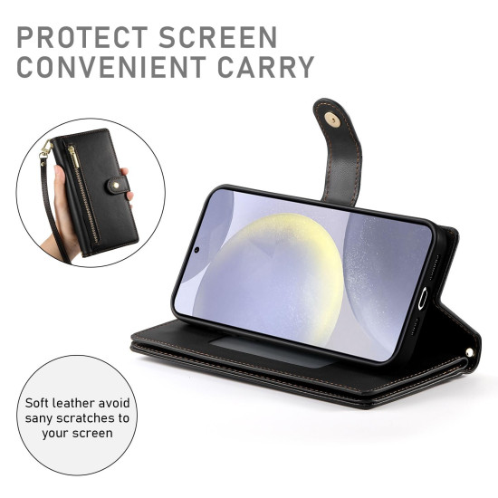 For Samsung Galaxy S24+ 5G Nine Card-slot Zipper Wallet Bag Leather Phone Case(Black)