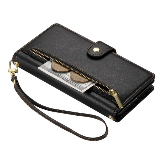 For Samsung Galaxy S24+ 5G Nine Card-slot Zipper Wallet Bag Leather Phone Case(Black)
