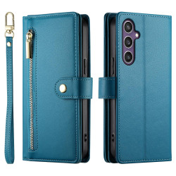 For Samsung Galaxy S24+ 5G Nine Card-slot Zipper Wallet Bag Leather Phone Case(Blue)