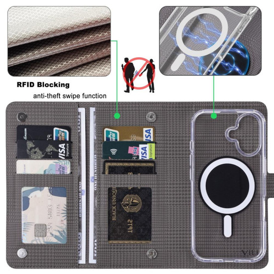 For Samsung Galaxy S24+ 5G ViLi GHA-C Series RFID MagSafe Magnetic Flip Leather Phone Case(Grey)
