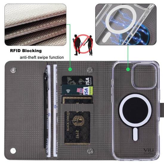 For Samsung Galaxy S24+ 5G ViLi GHB-C Series RFID MagSafe Magnetic Flip Leather Phone Case(Grey)