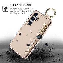 For Samsung Galaxy S24+ 5G RFlD Anti-theft Double Buckle Ring Zipper Card Phone Case(White)