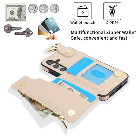 For Samsung Galaxy S24+ 5G RFlD Anti-theft Double Buckle Ring Zipper Card Phone Case(White)
