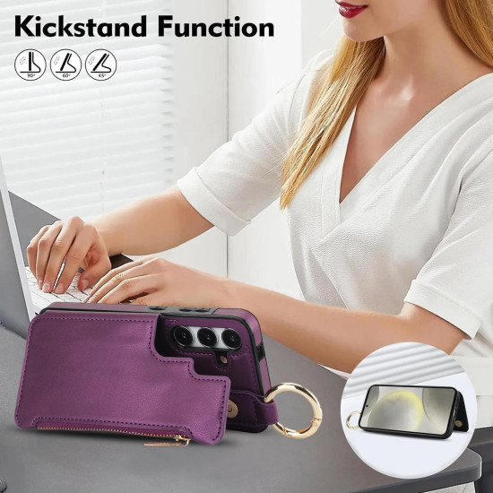 For Samsung Galaxy S24+ 5G RFlD Anti-theft Double Buckle Ring Zipper Card Phone Case(Dark Purple)