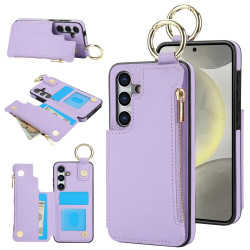 For Samsung Galaxy S24+ 5G RFlD Anti-theft Double Buckle Ring Zipper Card Phone Case(Purple)