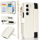 For Samsung Galaxy S23+ 5G Wristband Holder Zipper Purse RFID Leather Phone Case(White)