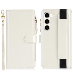For Samsung Galaxy S23+ 5G Wristband Holder Zipper Purse RFID Leather Phone Case(White)