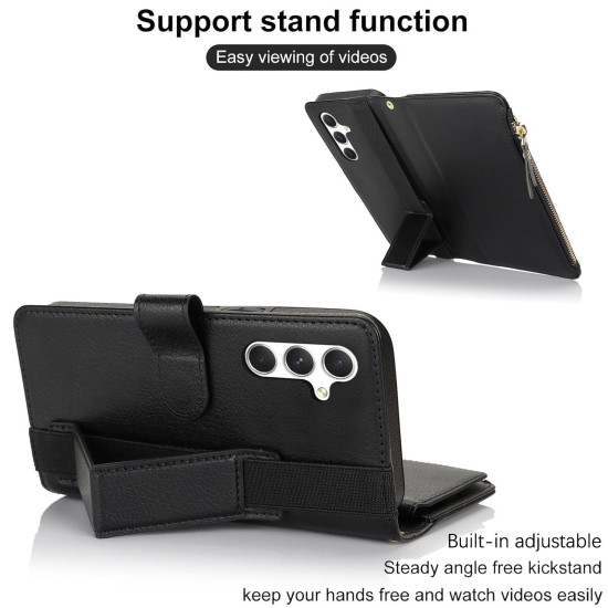 For Samsung Galaxy S24+ 5G Wristband Holder Zipper Purse RFID Leather Phone Case(Black)