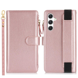 For Samsung Galaxy S24+ 5G Wristband Holder Zipper Purse RFID Leather Phone Case(Rose Gold)