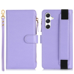 For Samsung Galaxy S24+ 5G Wristband Holder Zipper Purse RFID Leather Phone Case(Purple)