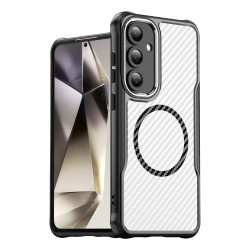 For Samsung Galaxy S24+ 5G Carbon Fiber Texture MagSafe Translucent Phone Case(Black)