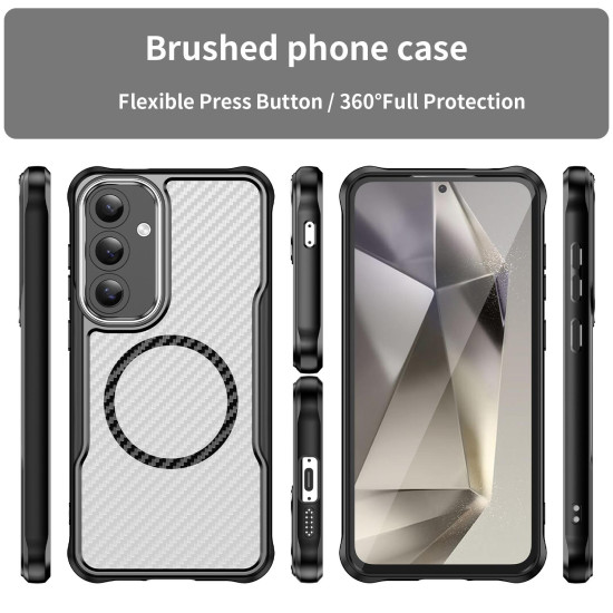 For Samsung Galaxy S24+ 5G Carbon Fiber Texture MagSafe Translucent Phone Case(Black)