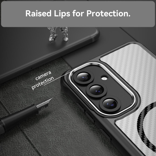 For Samsung Galaxy S24+ 5G Carbon Fiber Texture MagSafe Translucent Phone Case(Black)