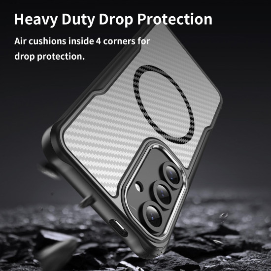 For Samsung Galaxy S24+ 5G Carbon Fiber Texture MagSafe Translucent Phone Case(Black)