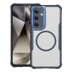 For Samsung Galaxy S24+ 5G Carbon Fiber Texture MagSafe Translucent Phone Case(Blue)