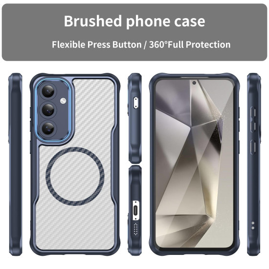 For Samsung Galaxy S24+ 5G Carbon Fiber Texture MagSafe Translucent Phone Case(Blue)