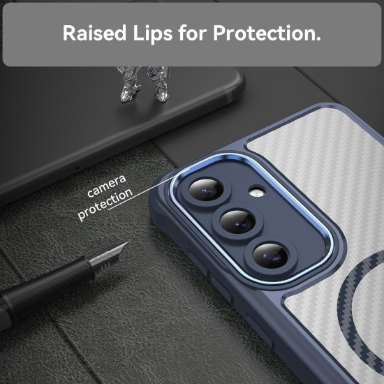 For Samsung Galaxy S24+ 5G Carbon Fiber Texture MagSafe Translucent Phone Case(Blue)
