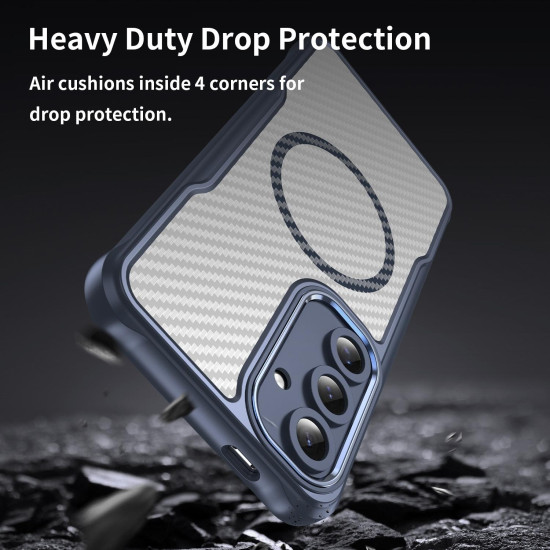 For Samsung Galaxy S24+ 5G Carbon Fiber Texture MagSafe Translucent Phone Case(Blue)