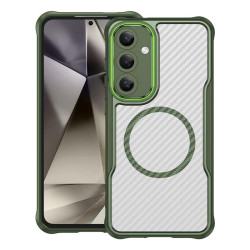 For Samsung Galaxy S24+ 5G Carbon Fiber Texture MagSafe Translucent Phone Case(Green)