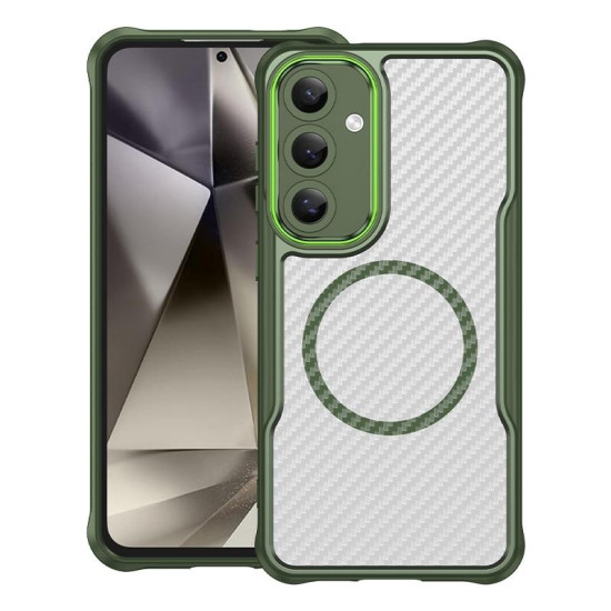 For Samsung Galaxy S24+ 5G Carbon Fiber Texture MagSafe Translucent Phone Case(Green)
