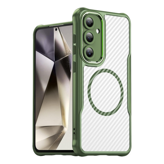 For Samsung Galaxy S24+ 5G Carbon Fiber Texture MagSafe Translucent Phone Case(Green)