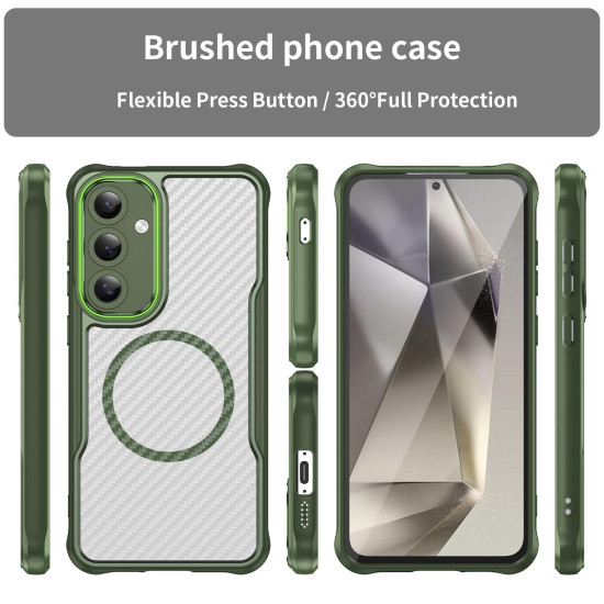 For Samsung Galaxy S24+ 5G Carbon Fiber Texture MagSafe Translucent Phone Case(Green)