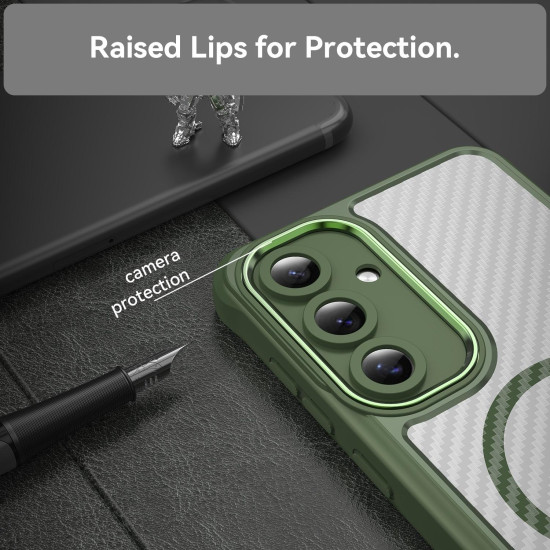 For Samsung Galaxy S24+ 5G Carbon Fiber Texture MagSafe Translucent Phone Case(Green)